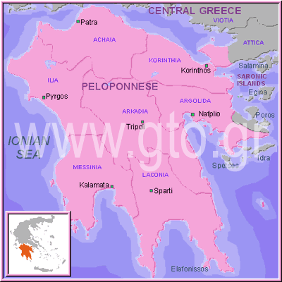 Map of Peloponnese presented by gto.gr